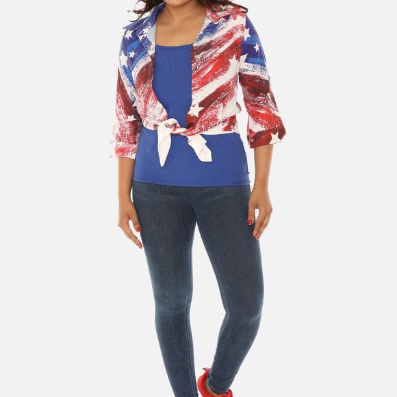 American Flag Print Button-Down Shirt for Women - Picture 4 of 6